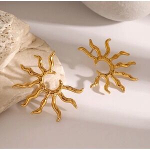 Gold Half Sun Earrings Stainless Steel Statement Boho Minimalist Chic
